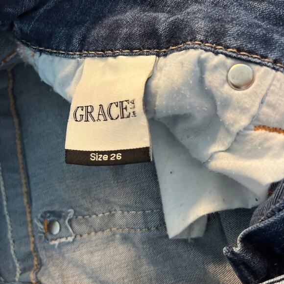 Grace in LA Distressed Floral Embroidered Skinny Size 26 Jeans Vintage Cute! - Picture 8 of 15